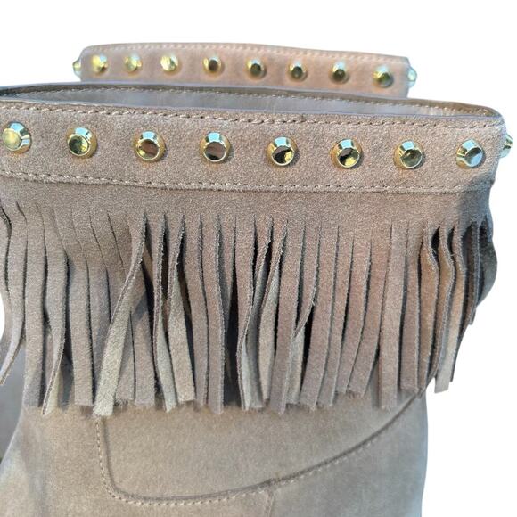 Michael Kors Billy Bootie Suede Boot Women's Size 8 Fringe Gold Studded Khaki - Picture 10 of 11
